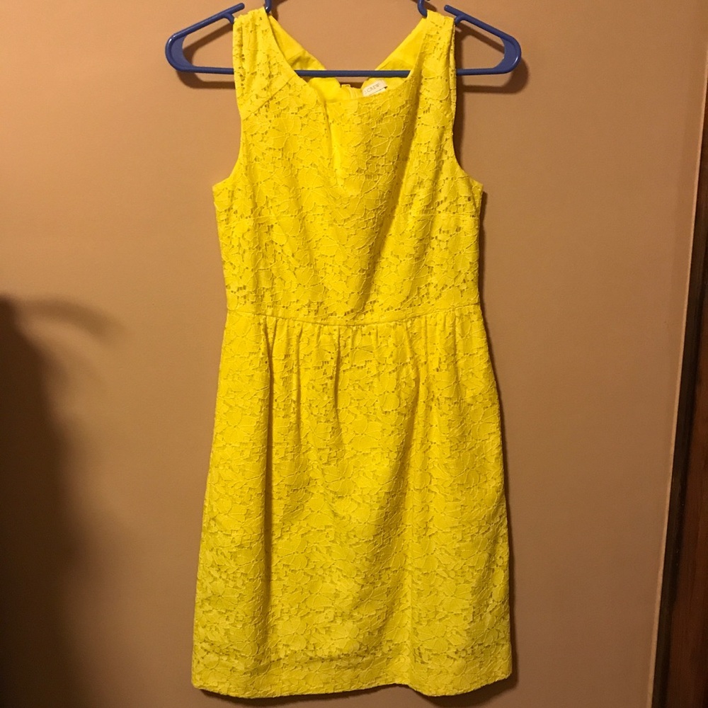 Yellow J Crew Floral Lace Dress